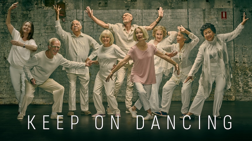 Elderly people in various dancing poses