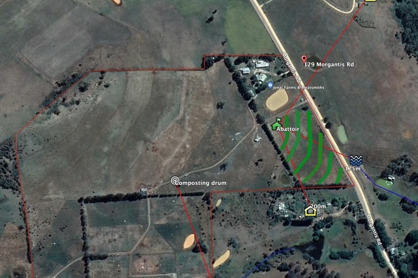 An aerial view of Jonai Farms plans for a micro-abattoir from the planning application submitted to the Hepburn Shire Council