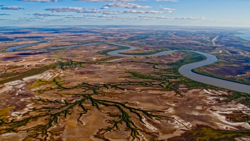 Aerial view of Karumba and the Flinders River, north west Queensland