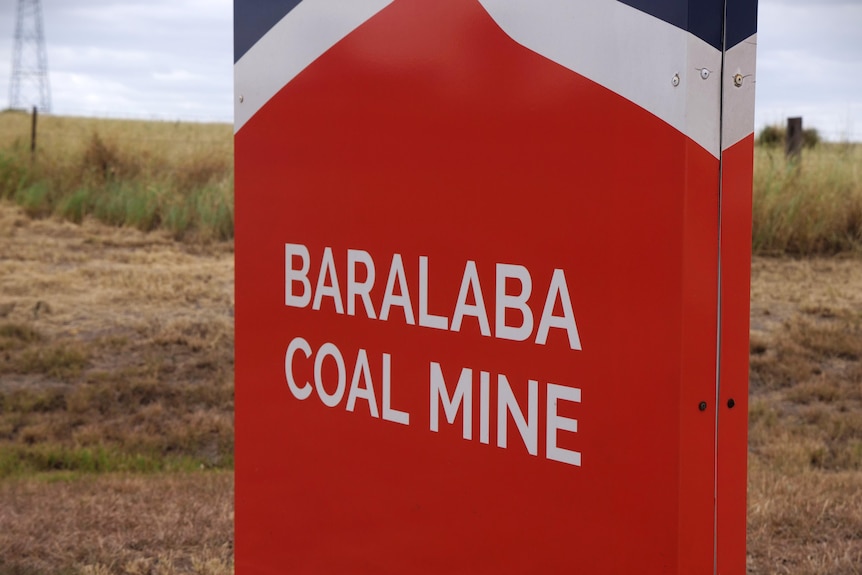 A red sign that reads Baralaba Coal Mine