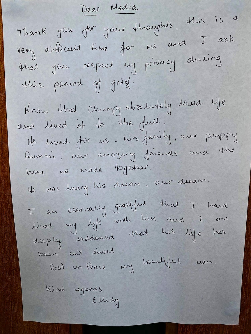 Handwritten letter from Ellidy Vrug, girlfriend of Australian snowboarder and Olympian Alex Pullin