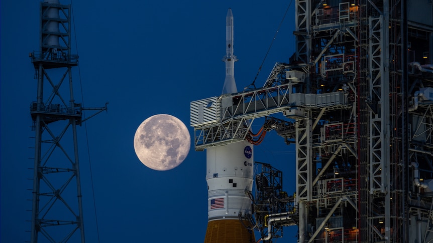  The Artemis 1 mission on the launch pad at Kennedy Space Center.