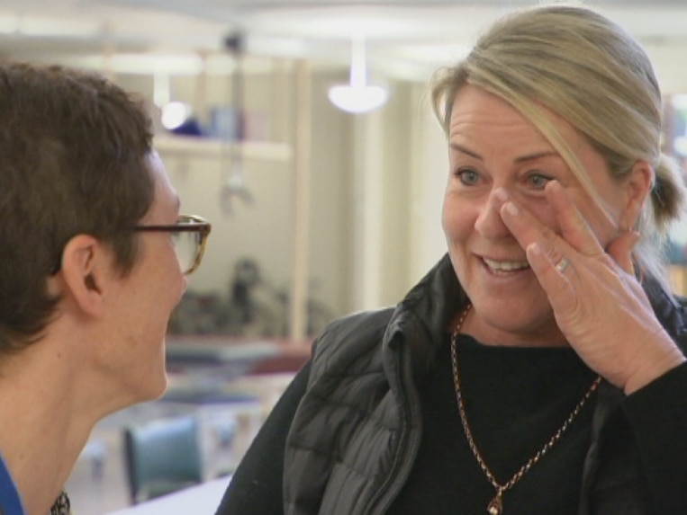 Emotional mum Julie meets the surgeon after a successful operation