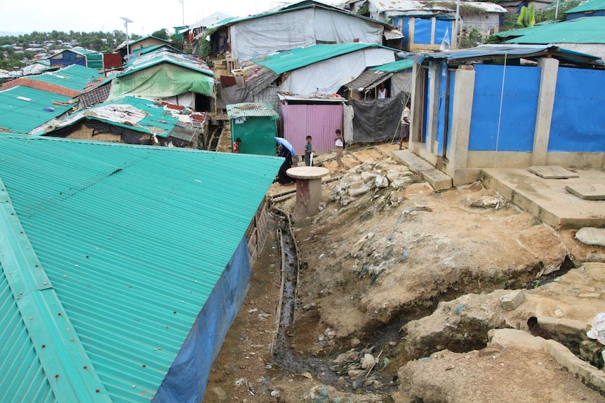Stagnant sewage from the toilets in Kutupalong Rohingya Refugee camp 3 in Bangladesh.