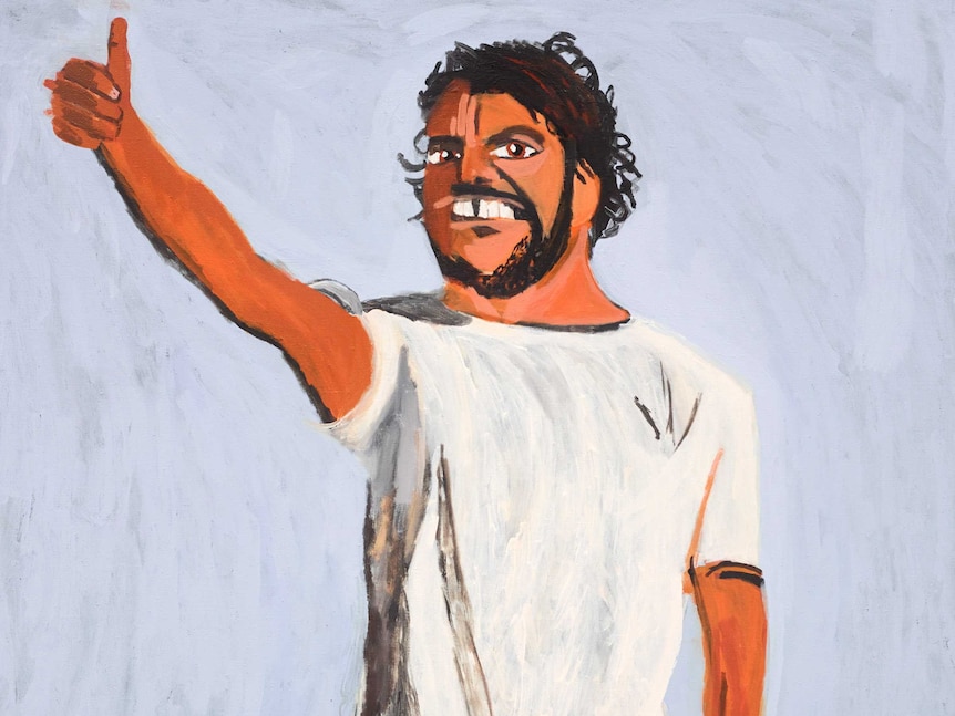Acrylic on linen painting of a man by Archibald Prize 2017 finalist Vincent Namatjira