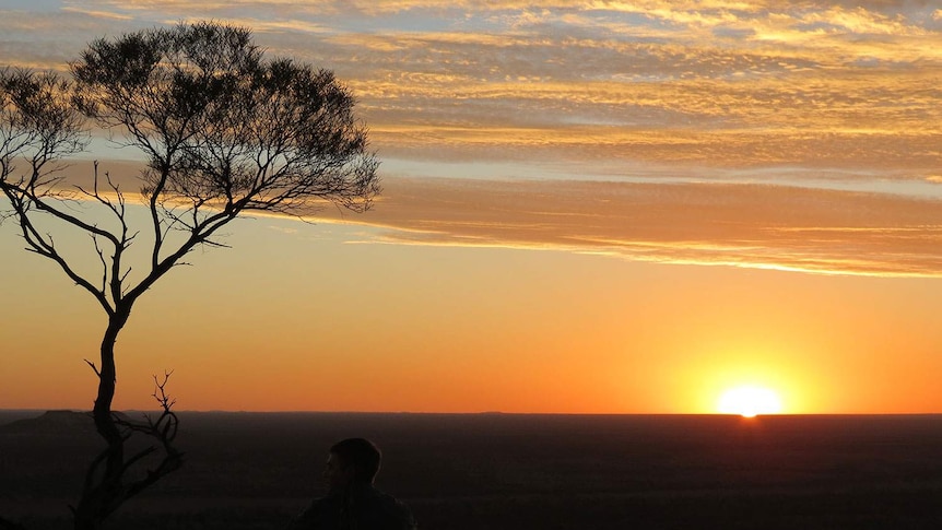 Mount Slowcombe at sunset at Yaraka, more than 200 kilometres south of Longreach in western Queensland