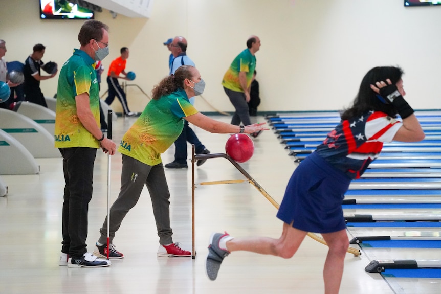 Lynette Lepore in action while tenpin bowling