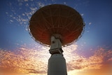 Large radio telescope with sunset