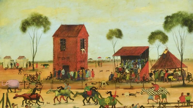 Pro Hart's "The Folly of the TAB (One Tree Race)" (1980) sold for $18,000 in Melbourne.
