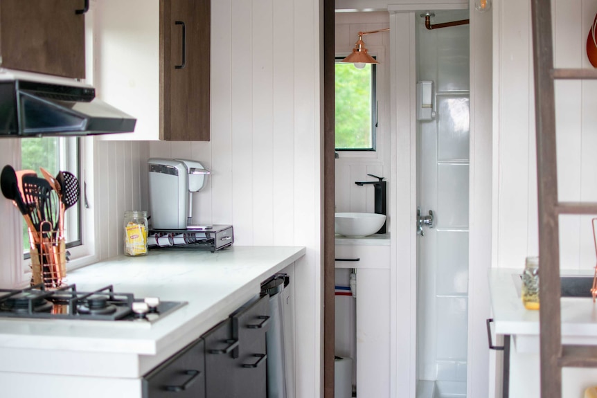 Tiny house kitchen and bathroom