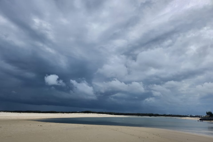 Storm clouds gather over Kings Beach at Caloundra