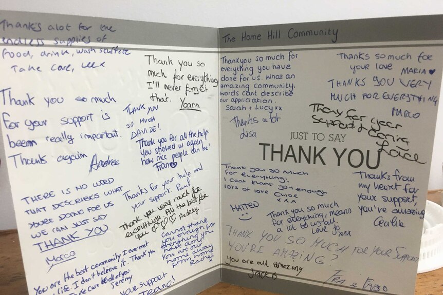 A thank you card written by backpackers to the Burdekin community