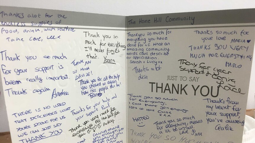 A thank you card written by backpackers to the Burdekin community