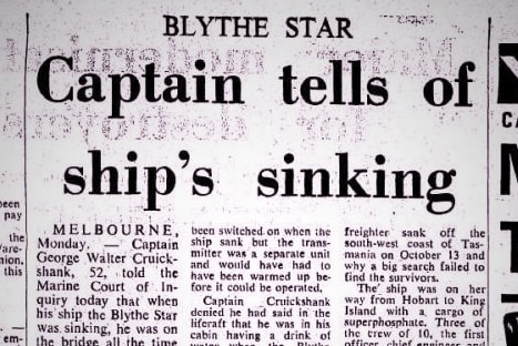 Newspaper clipping of story about captain's account of sinking of a ship.