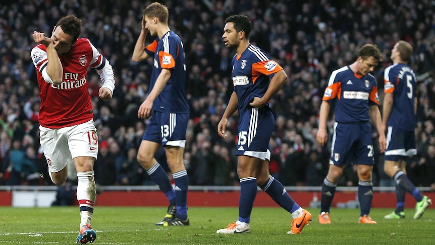 On target ... Santi Cazorla celebrates scoring the opening goal for Arsenal