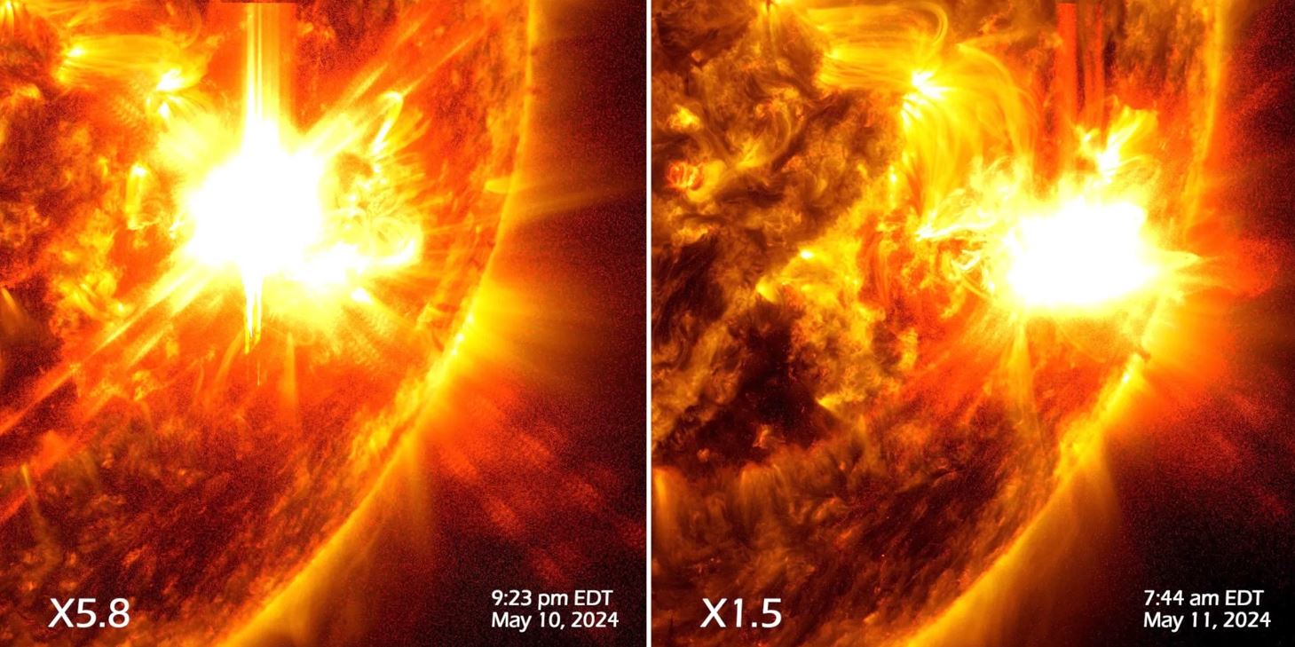Side by side images of solar flare 