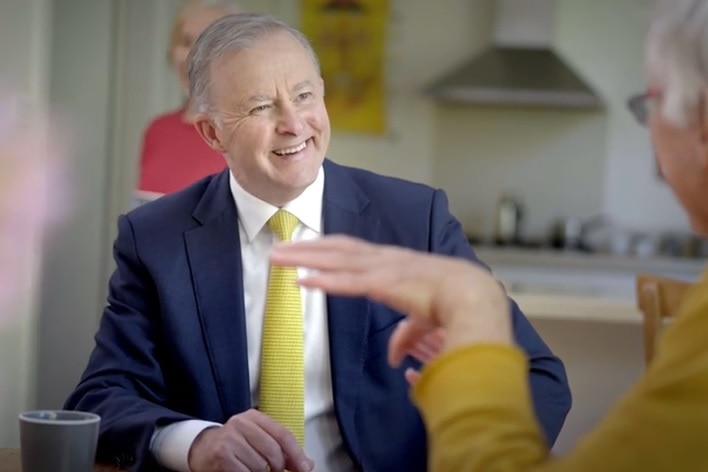 A screenshot of a campaign ad by Labor featuring Anthony Albanese.