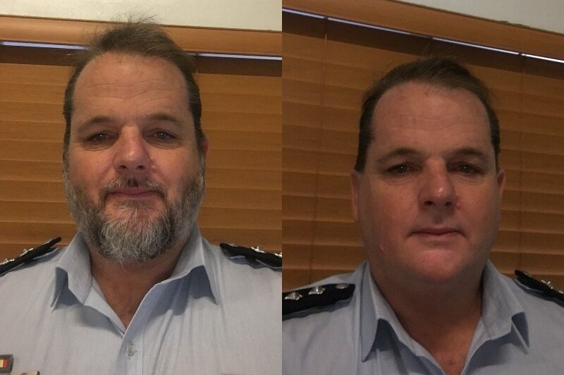 A composite image of Far North Queensland police Inspector Kevin Goan before and after shaving his beard.