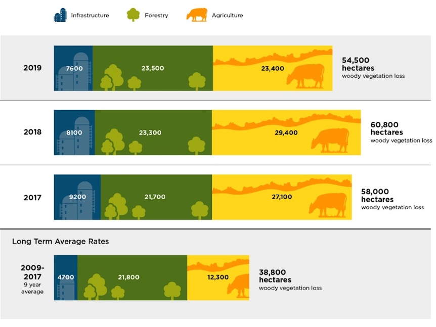 A graph comparing land clearing over the last 3 years and the long term average