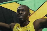 Usain Bolt celebrates after winning the Rio 200m