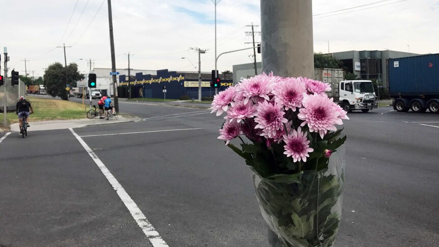 Flowers left in Yarraville by local cyclist Donald Garner.