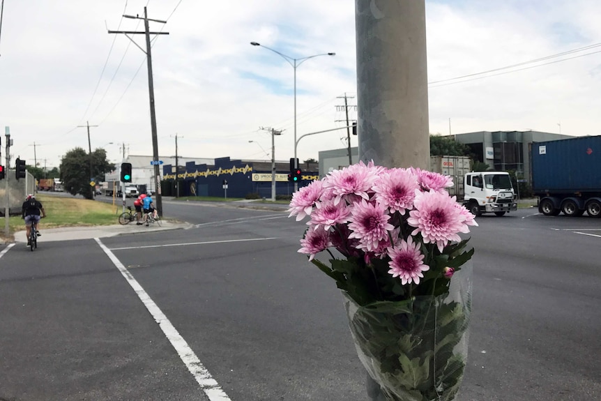 Flowers left in Yarraville by local cyclist Donald Garner.