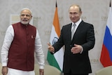 Russia's president Vladimir Putin meets with Indian prime minister Narenda Modi