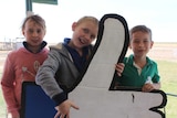 Matilda Johnson, Hayden Ferriday and Brady Barrett at Camooweal mini-school