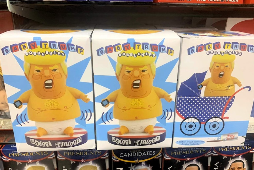 Baby Donald Trump toy in US store.