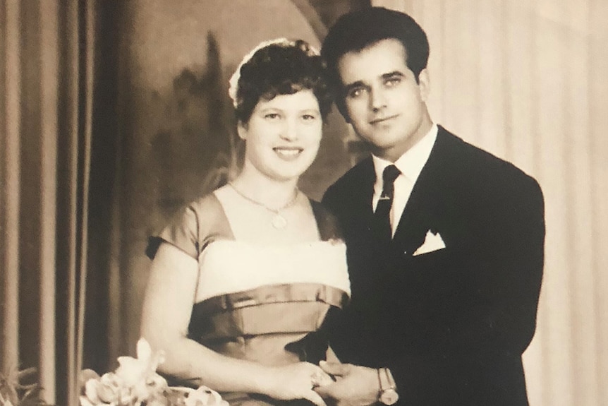 Black and white photo of young couple.