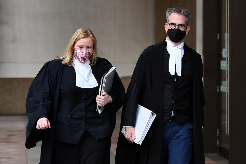Nicholas Owens SC (right) arrives at the Federal Court in Sydney, Monday, June 21, 2021.