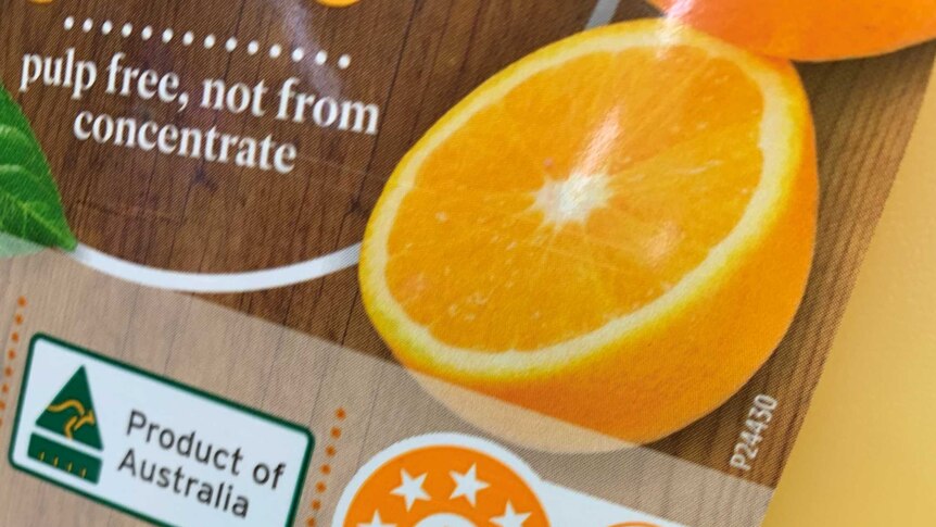 close up of the label on an orange juice