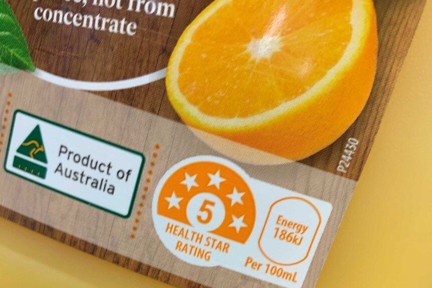 close up of the label on an orange juice