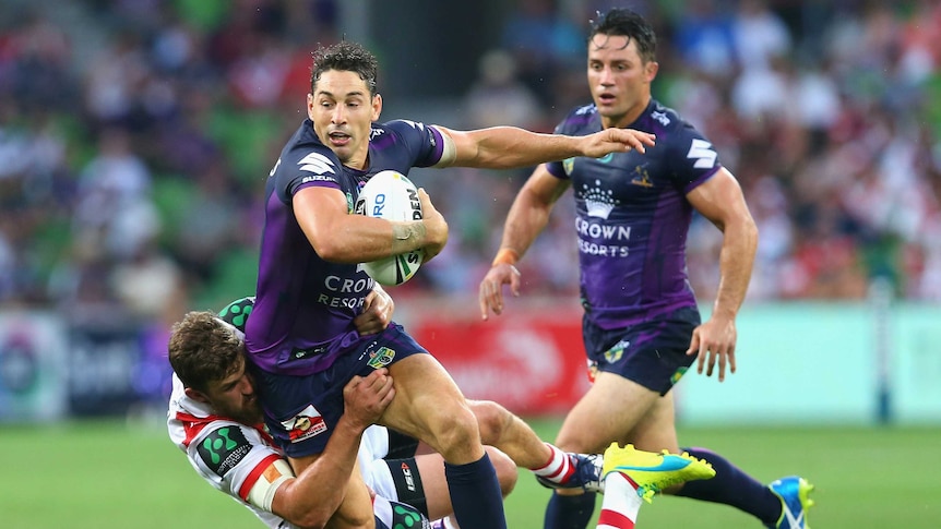 Back with a bang ... Billy Slater taking on the Dragons on Monday night