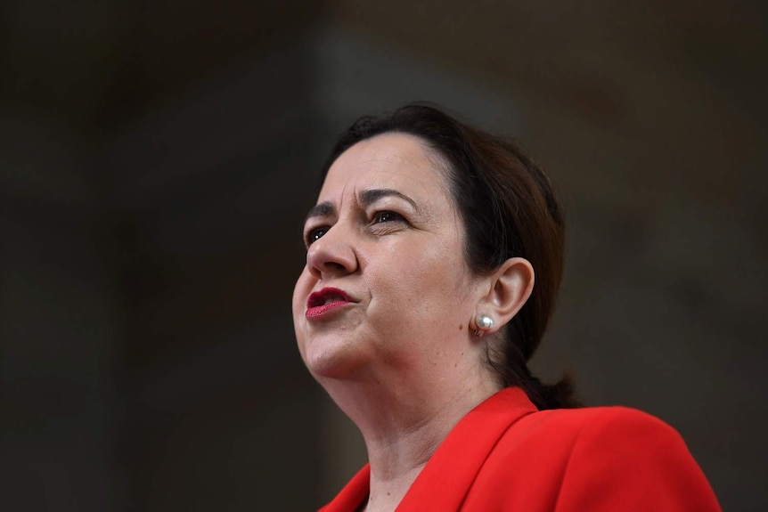 Queensland Premier Annastacia Palaszczuk is seen during a press conference at Parliament House in Brisbane.