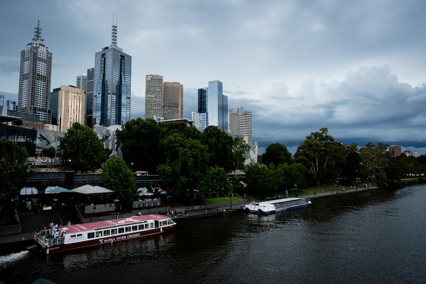 Storm clouds over Melbourne from Princes Bridge over the Yarra River
