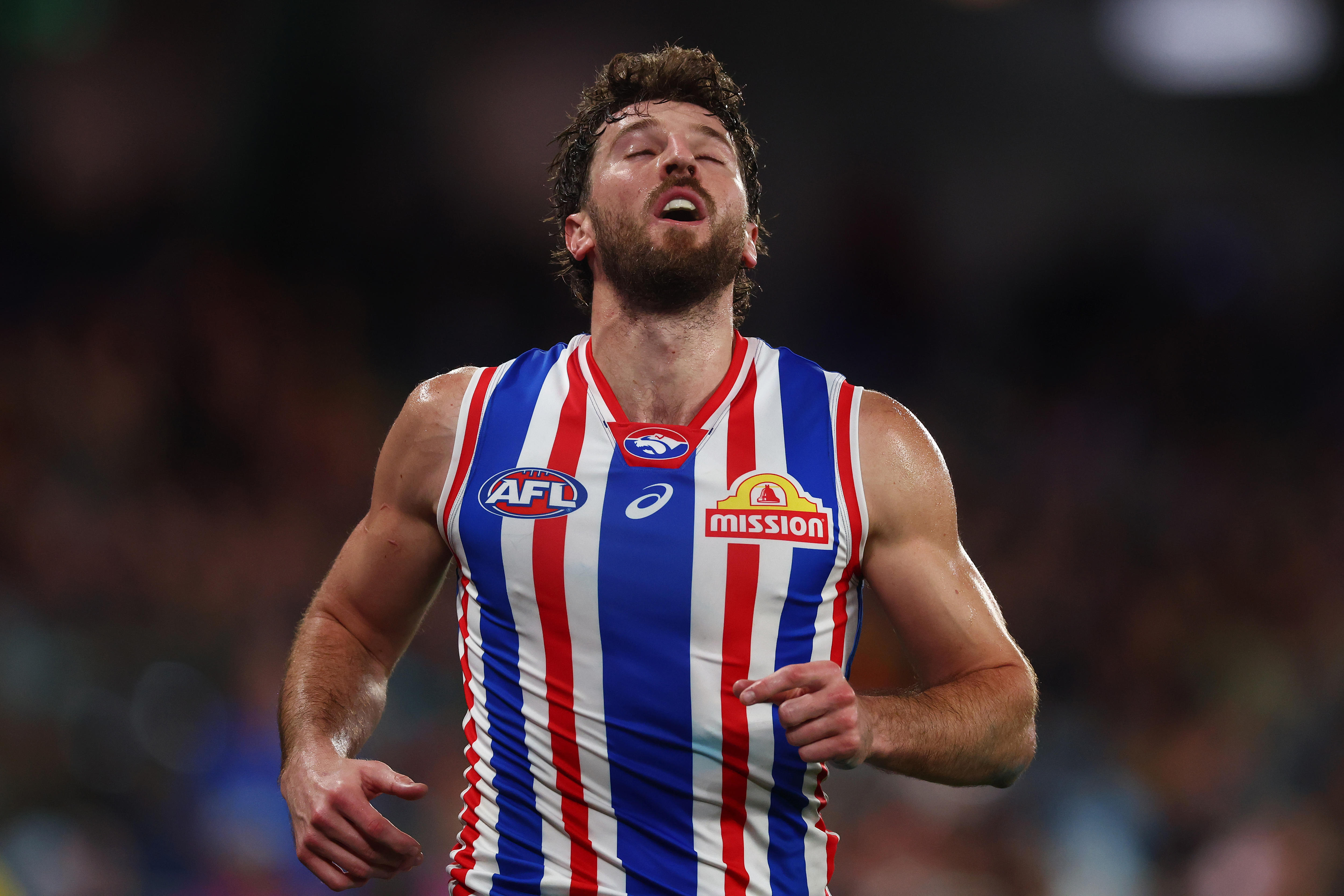 Marcus Bontempelli looks upwards in disappointment