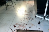 Blood on a tiled floor.