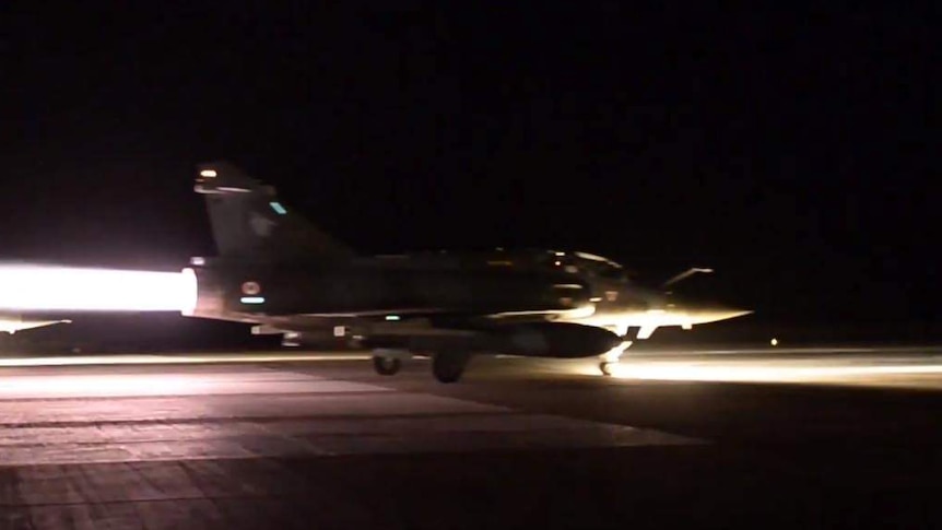 French fighter jets take off to drop bombs on Syria