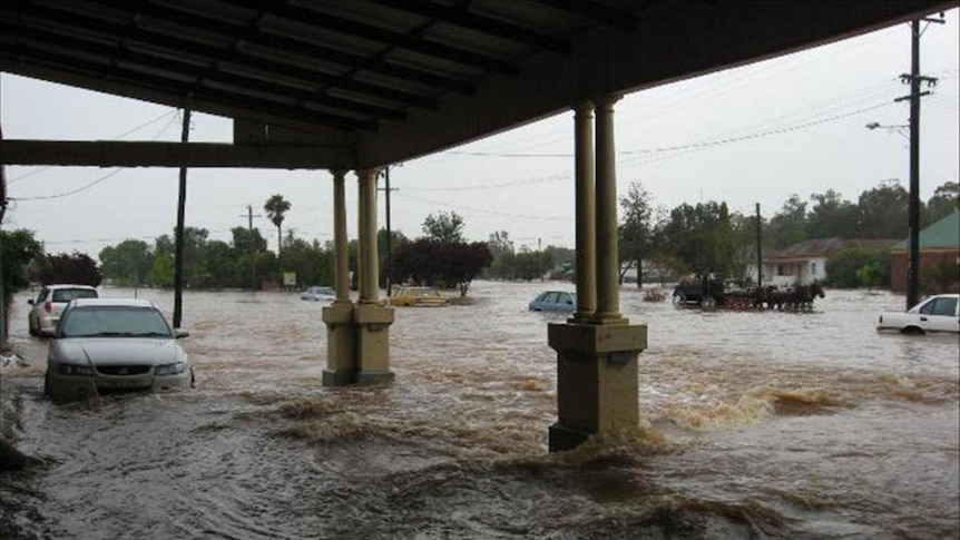 The Lockhart River floods a street in the Riverina on October 16, 2010.