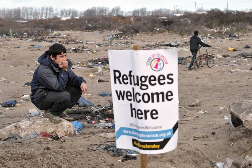 Migrant in port of Calais, France