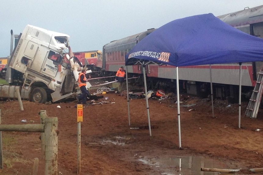 An SES tent at the scene of the train crash