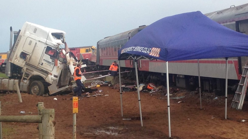 An SES tent at the scene of the train crash