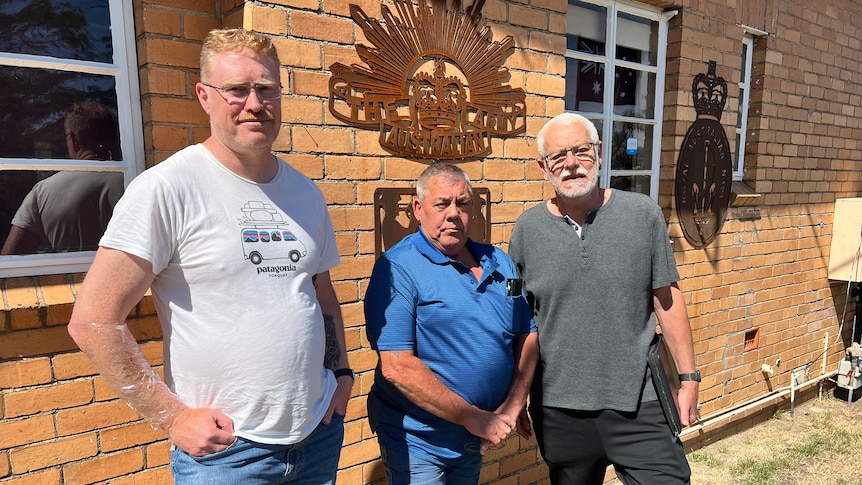 Veterans Andrew Hamilton, Kevin Scott, and Frank Nuccio standing outside Ballarat Veterans Assistance Centre in Ballarat 