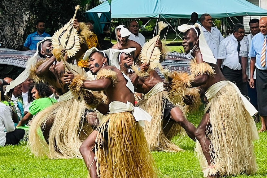 Traditional dancers at the Great Council of Chiefs in Fiji.