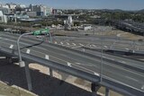 Drone aerial photo of empty inner-city bypass roads in Brisbane with RBWH in distance on May 1, 2020.