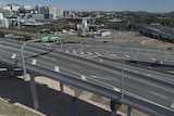 Drone aerial photo of empty inner-city bypass roads in Brisbane with RBWH in distance on May 1, 2020.