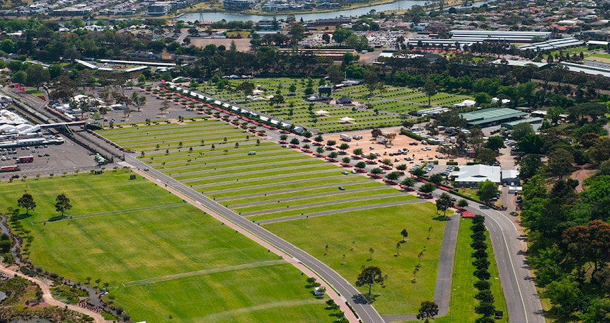 A birds-eye view of The Drive-In venue site in Flemington Racecourse, Melbourne