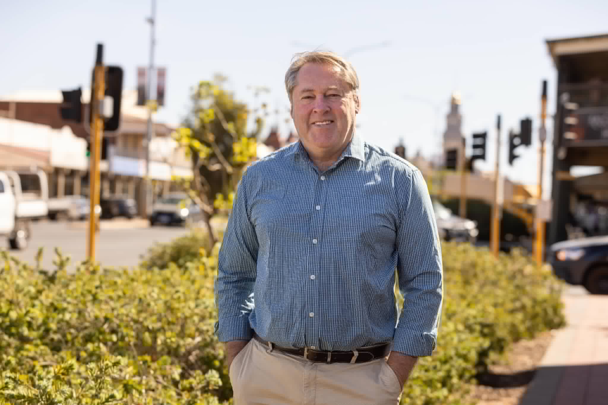 A politician standing in Kalgoorlie CBD.