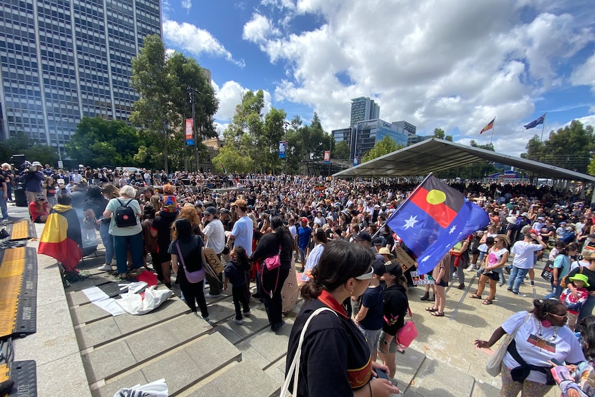 A Survival Day rally in Adelaide's CBD.